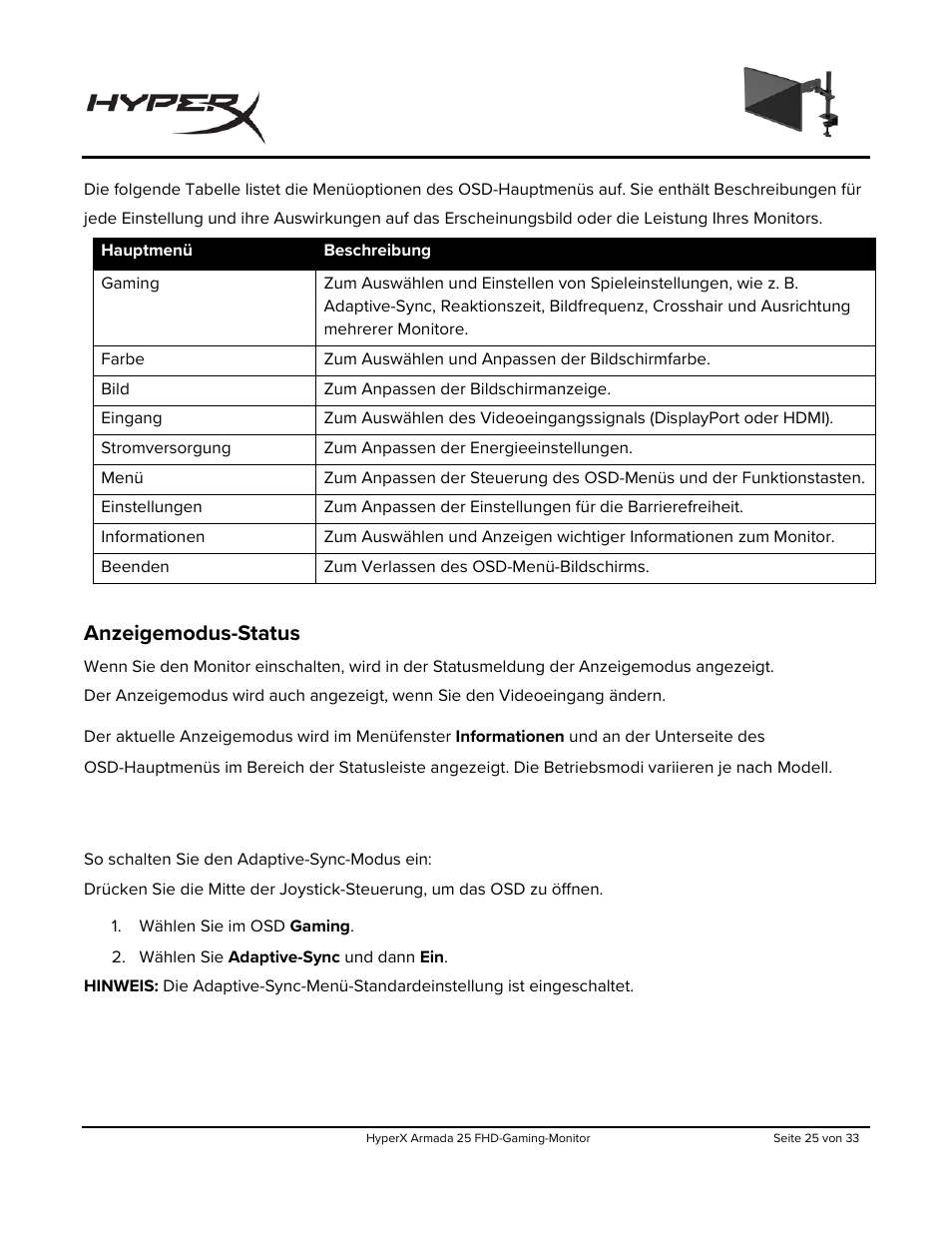 Anzeigemodus-status | HyperX Armada 25 24.5" 240 Hz Gaming Monitor User Manual | Page 86 / 499