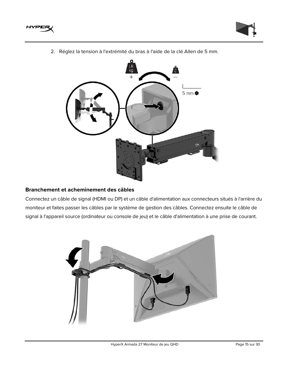 Branchement et acheminement des câbles | HyperX Armada 27 27" 1440p HDR 165 Hz Gaming Monitor User Manual | Page 107 / 487