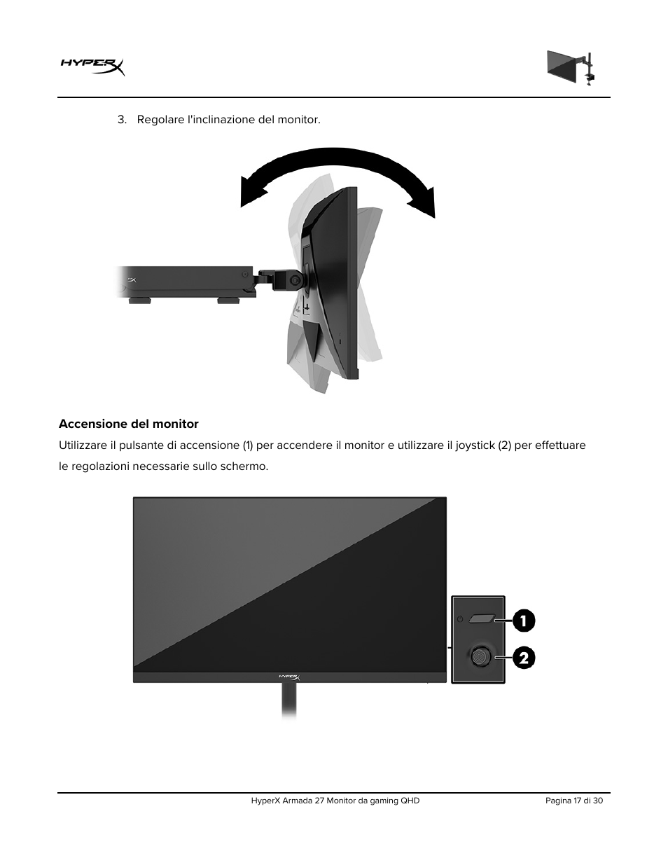 Accensione del monitor | HyperX Armada 27 27" 1440p HDR 165 Hz Gaming Monitor User Manual | Page 139 / 487