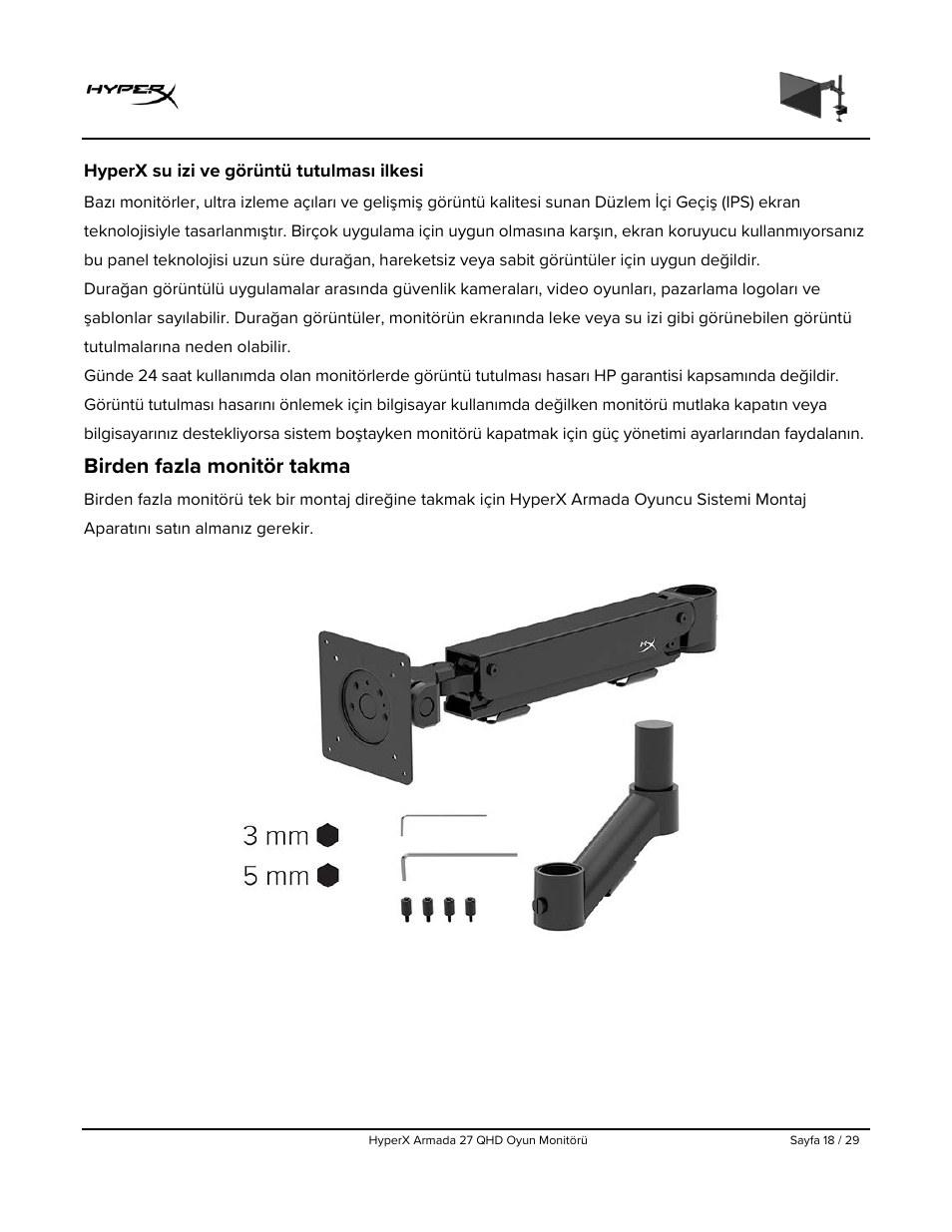 Hyperx su izi ve görüntü tutulması ilkesi, Birden fazla monitör takma | HyperX Armada 27 27" 1440p HDR 165 Hz Gaming Monitor User Manual | Page 261 / 487