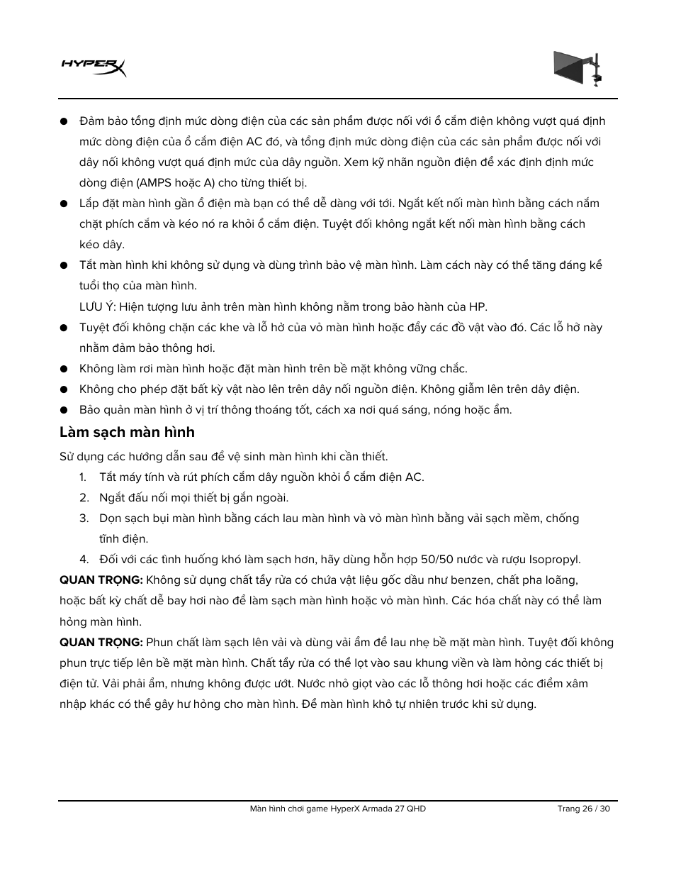 Làm sạch màn hình | HyperX Armada 27 27" 1440p HDR 165 Hz Gaming Monitor User Manual | Page 393 / 487