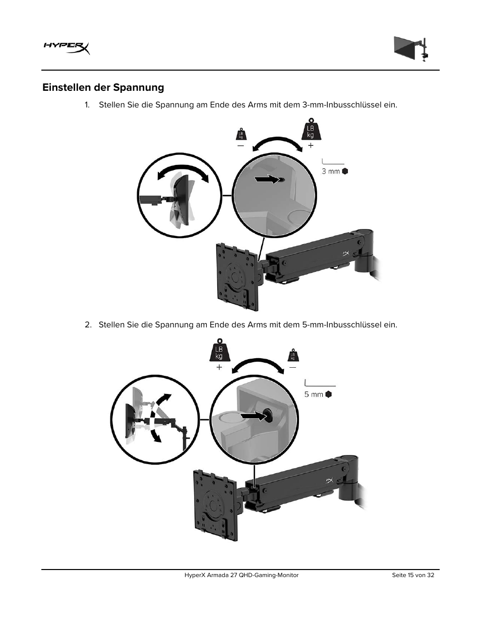 Einstellen der spannung | HyperX Armada 27 27" 1440p HDR 165 Hz Gaming Monitor User Manual | Page 75 / 487