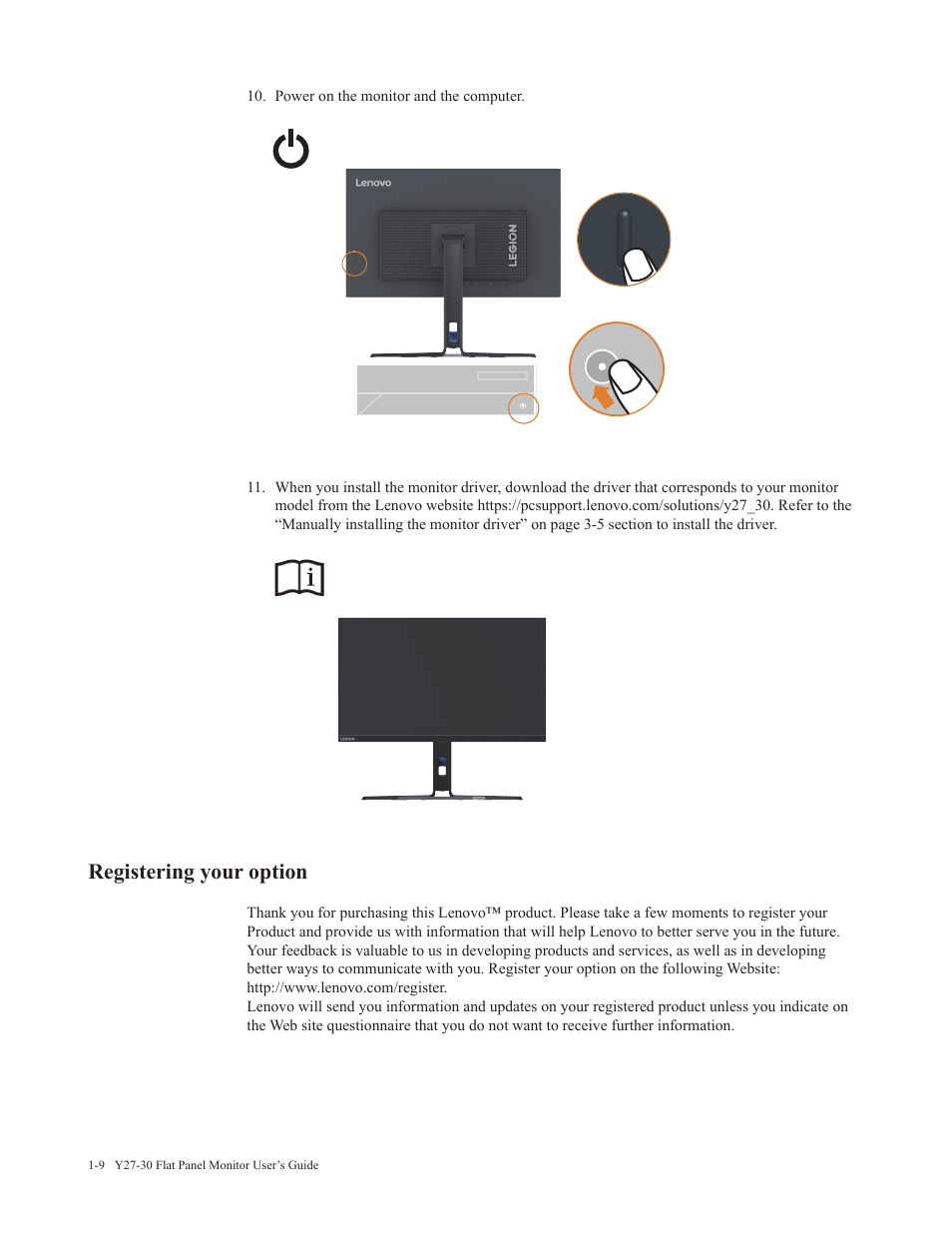 Registering your option | Lenovo Legion Y27-30 27" 180 Hz HDR Monitor User Manual | Page 13 / 34