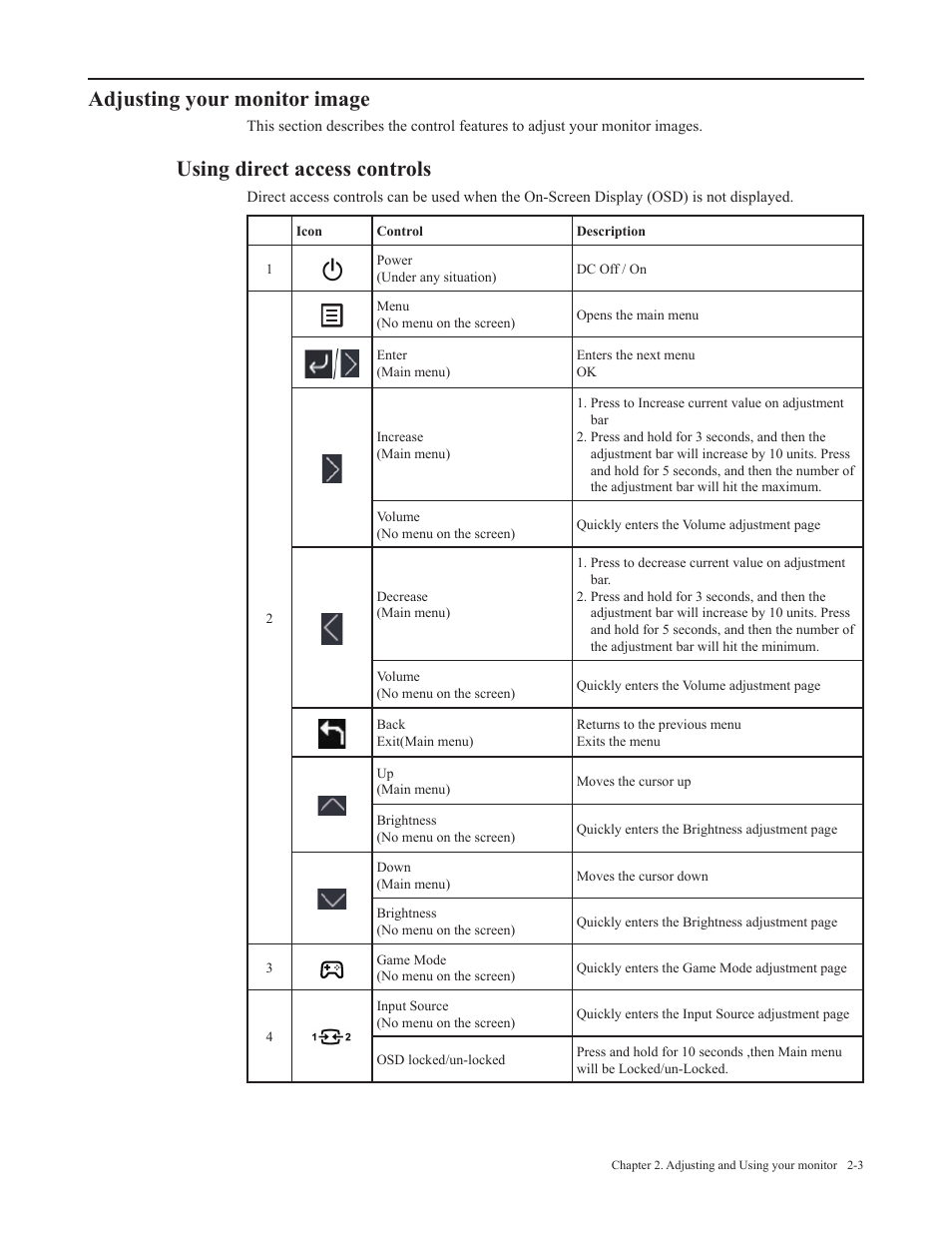 Adjusting your monitor image, Using direct access controls | Lenovo Legion Y27-30 27" 180 Hz HDR Monitor User Manual | Page 16 / 34