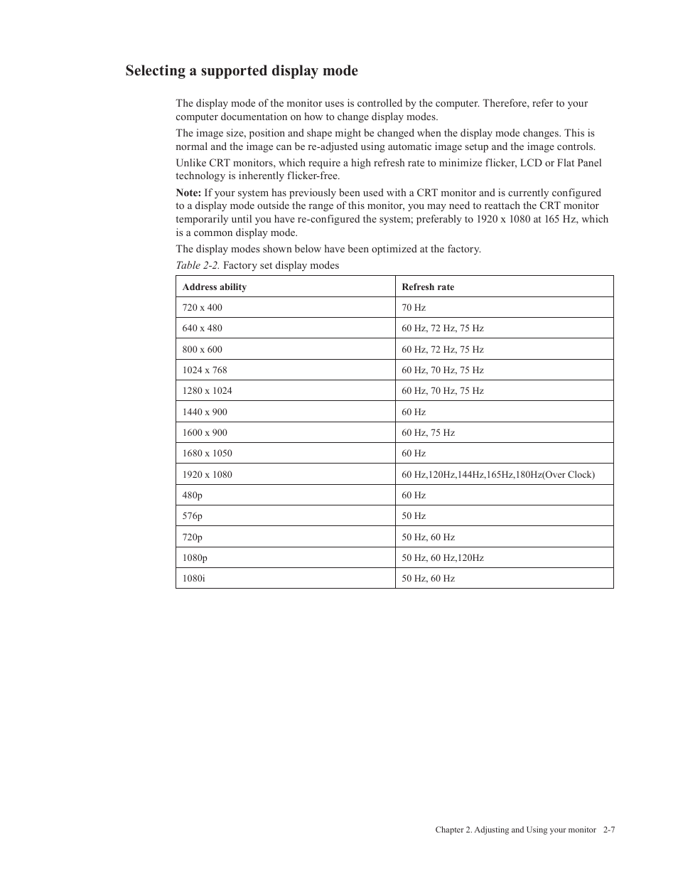 Selecting a supported display mode | Lenovo Legion Y27-30 27" 180 Hz HDR Monitor User Manual | Page 20 / 34