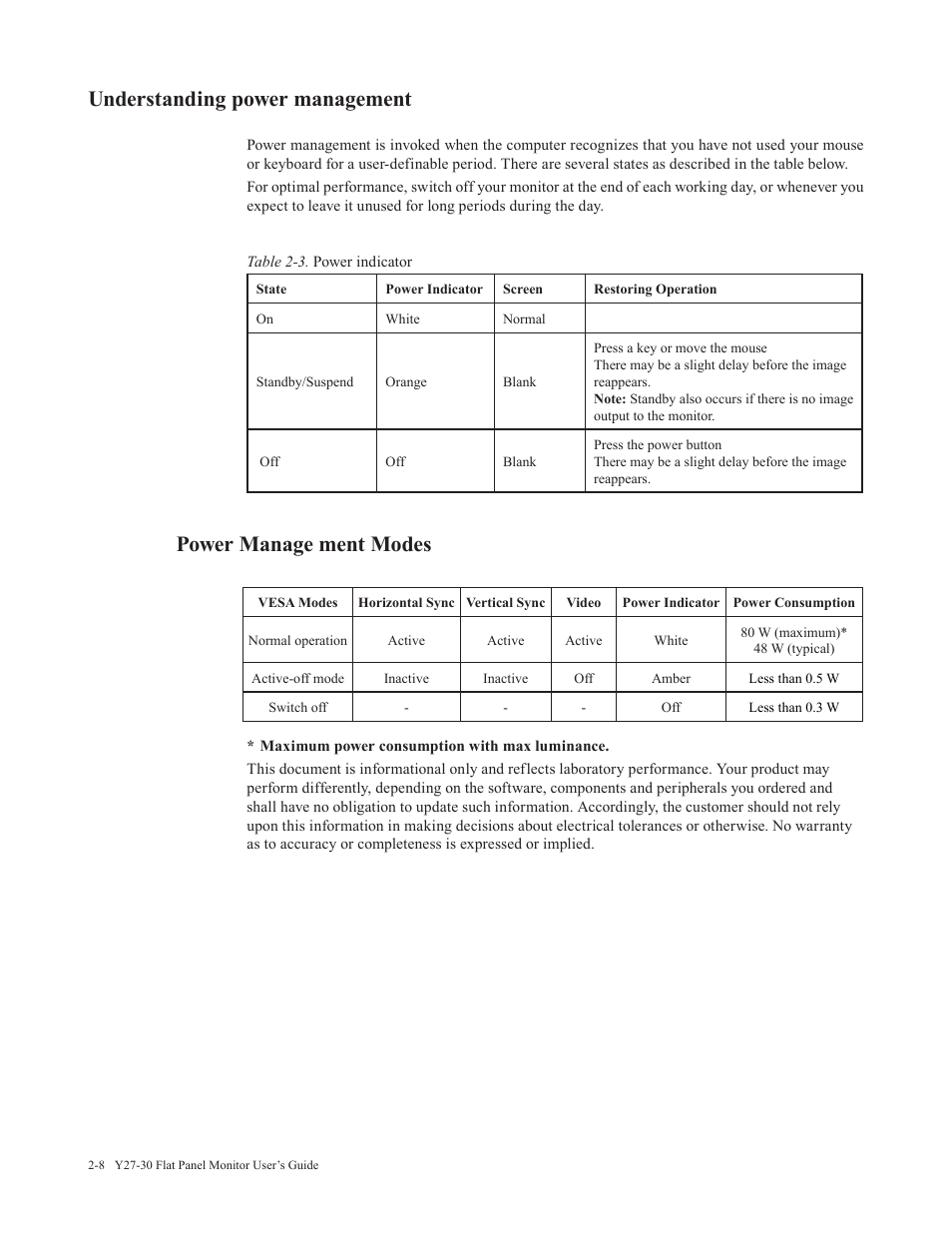 Understanding power management, Power manage ment modes | Lenovo Legion Y27-30 27" 180 Hz HDR Monitor User Manual | Page 21 / 34