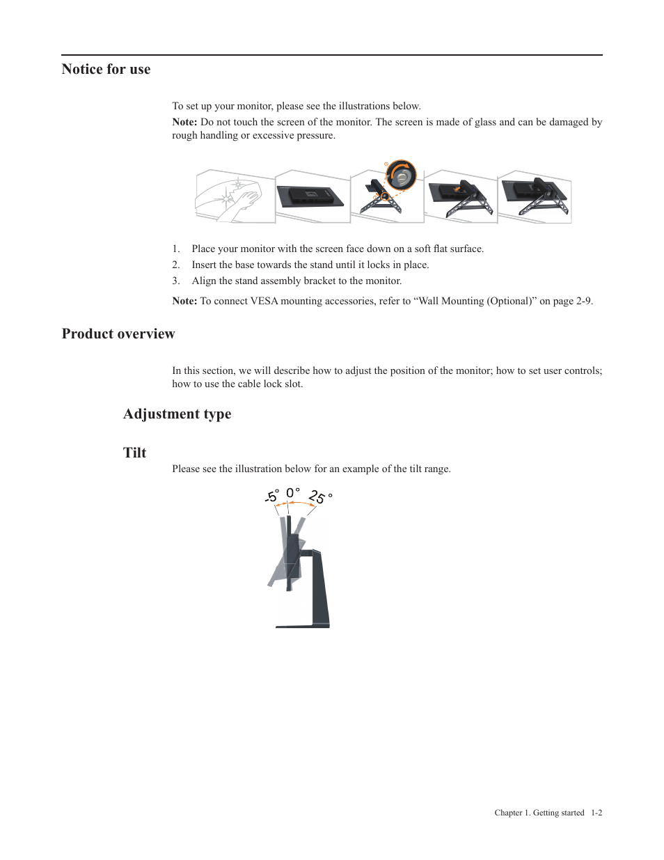 Notice for use, Product overview, Adjustment type | Tilt, Adjustment type tilt | Lenovo Legion Y27-30 27" 180 Hz HDR Monitor User Manual | Page 6 / 34