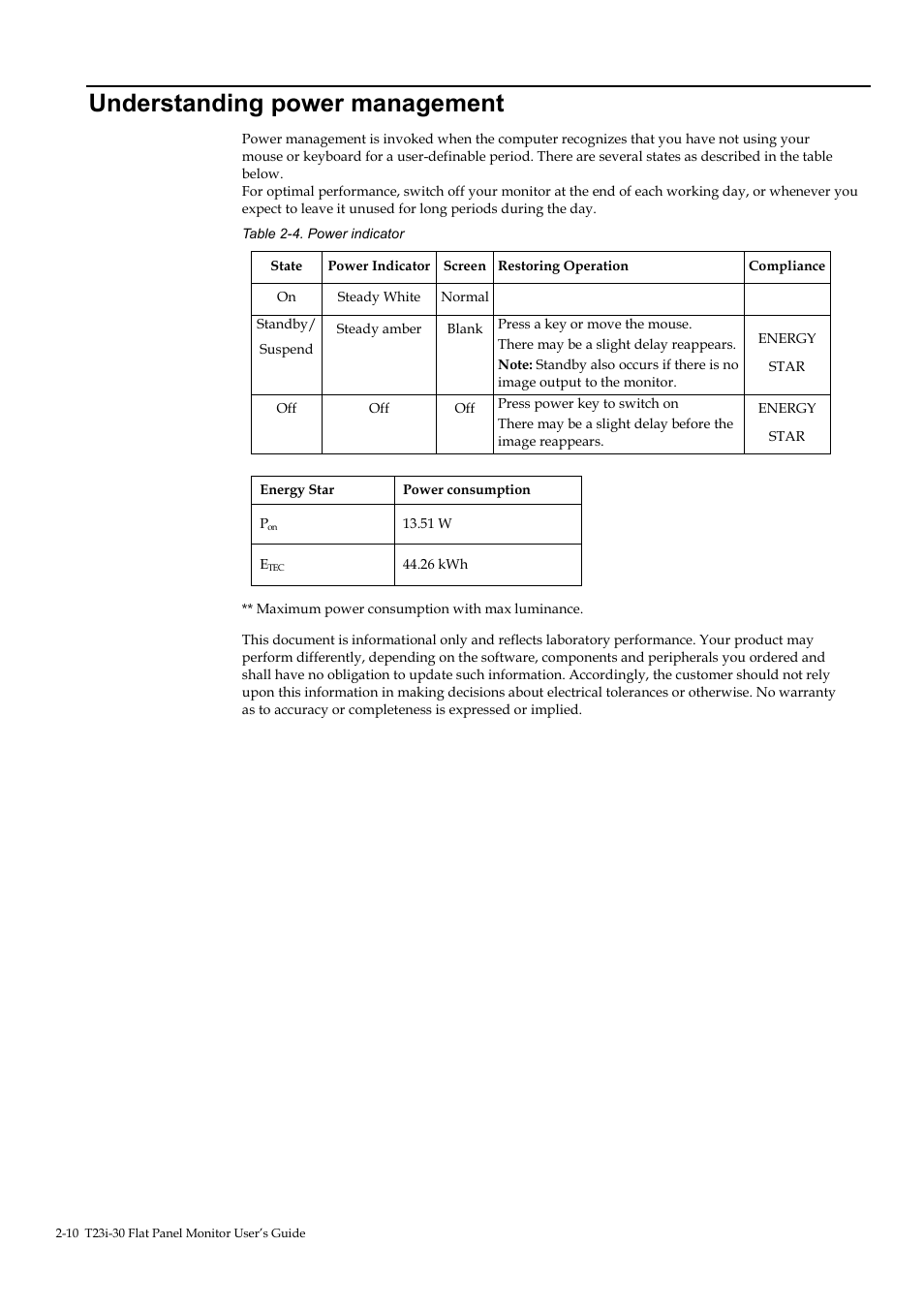 Understanding power management, Understanding power management -10 | Lenovo ThinkVision T23i-30 23" Monitor User Manual | Page 26 / 41
