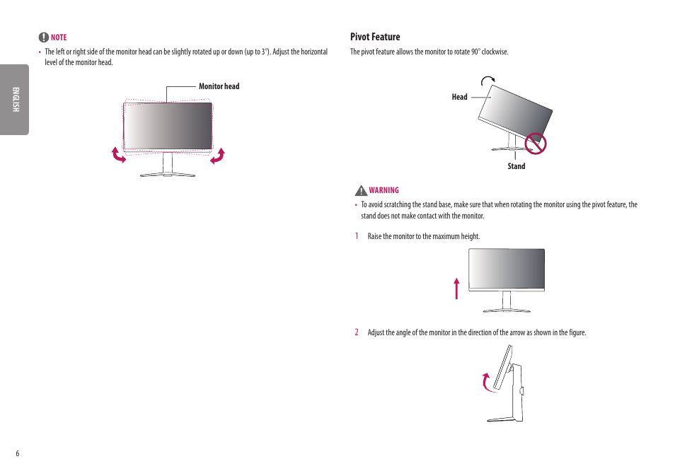 Pivot feature | LG UltraGear 31.5" 4K HDR 144 Hz Gaming Monitor User Manual | Page 6 / 32