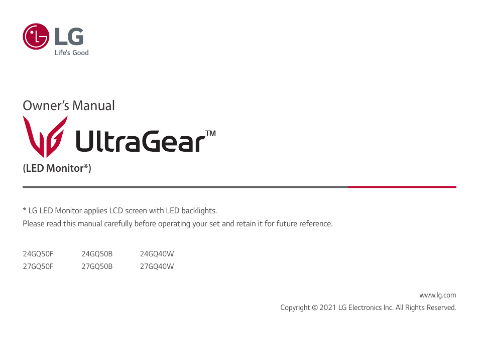 LG UltraGear 27" Full HD 165 Hz Gaming Monitor User Manual | 66 pages