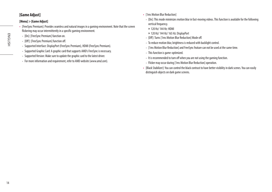 Game adjust | LG UltraGear 27" Full HD 165 Hz Gaming Monitor User Manual | Page 14 / 66