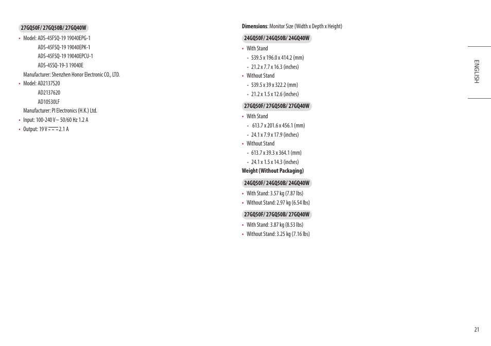 LG UltraGear 27" Full HD 165 Hz Gaming Monitor User Manual | Page 21 / 66