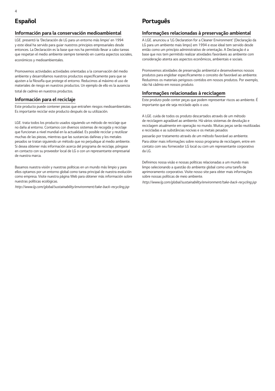 Español, Português | LG UltraGear 27" Full HD 165 Hz Gaming Monitor User Manual | Page 58 / 66