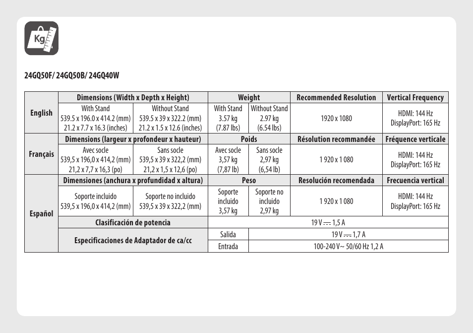 LG UltraGear 23.8" 165 Hz Gaming Monitor User Manual | Page 9 / 12