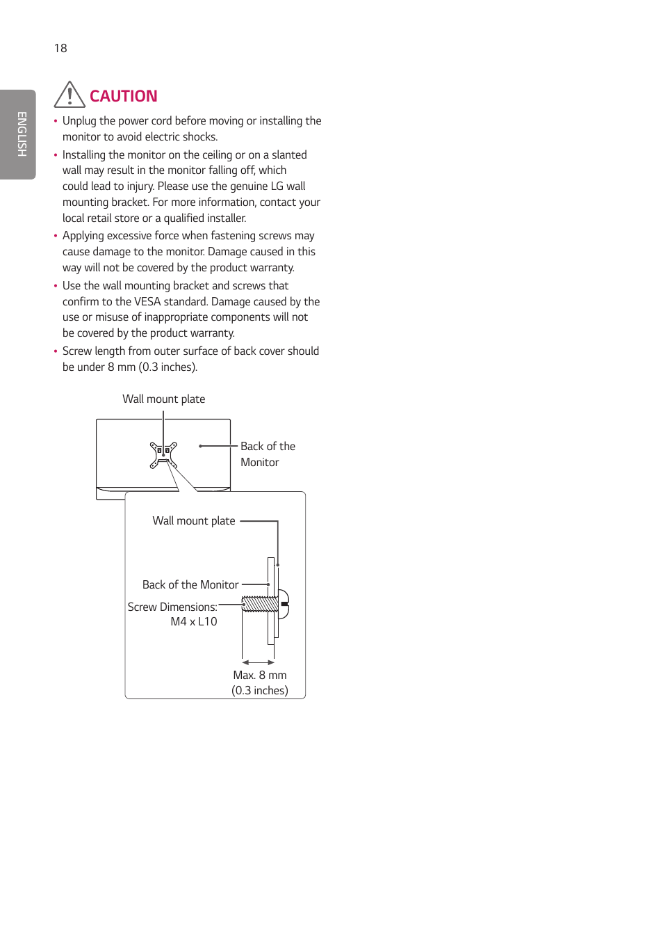 Caution | LG 27HJ713C-B 27" 16:9 8MP IPS Clinical Review Monitor User Manual | Page 18 / 43