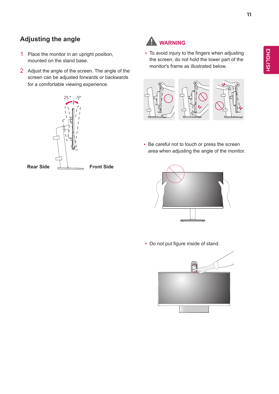 Adjusting the angle | LG 24BK750Y-B 24" 16:9 IPS Monitor User Manual | Page 12 / 29