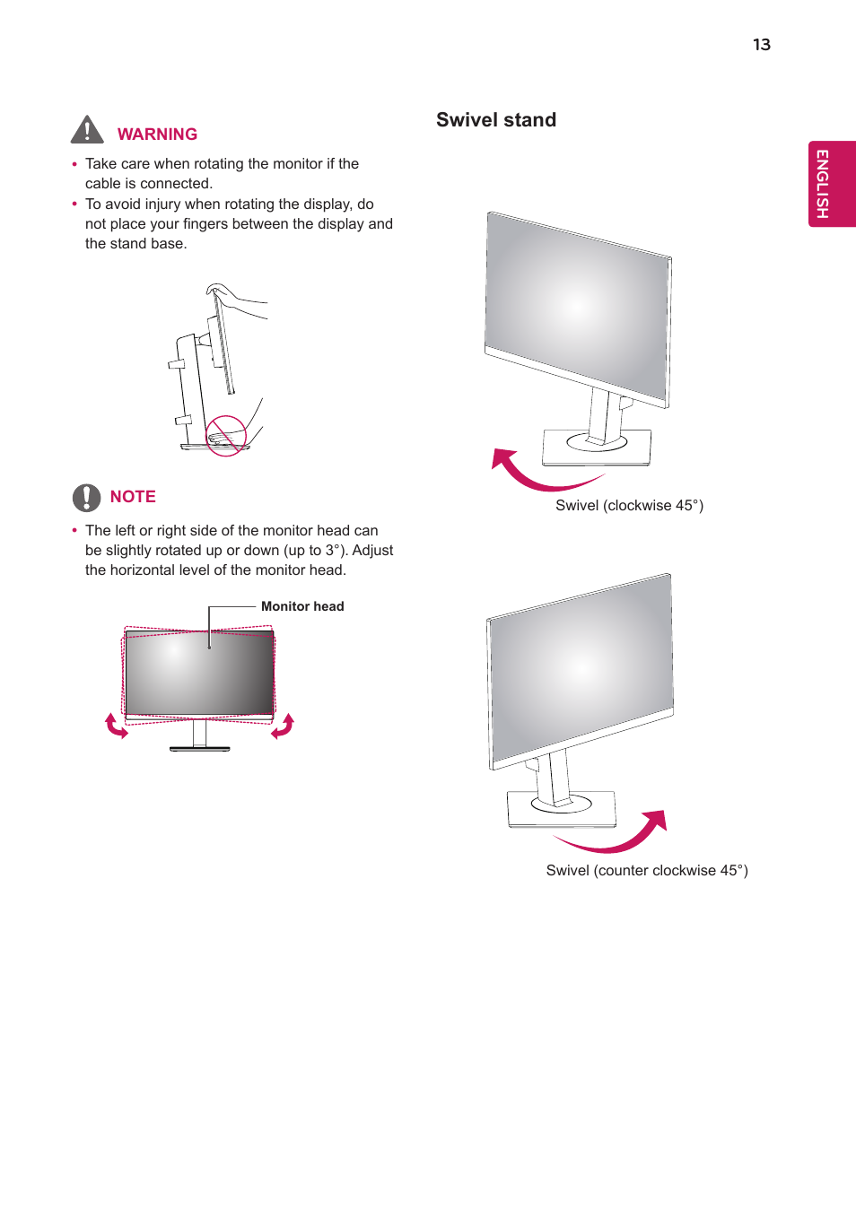 Swivel stand | LG 24BK750Y-B 24" 16:9 IPS Monitor User Manual | Page 14 / 29