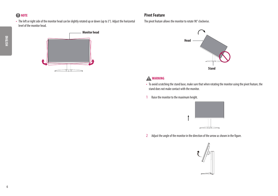 Pivot feature | LG 32UQ750-W 31.5" 4K HDR 144 Hz Gaming Monitor User Manual | Page 6 / 32