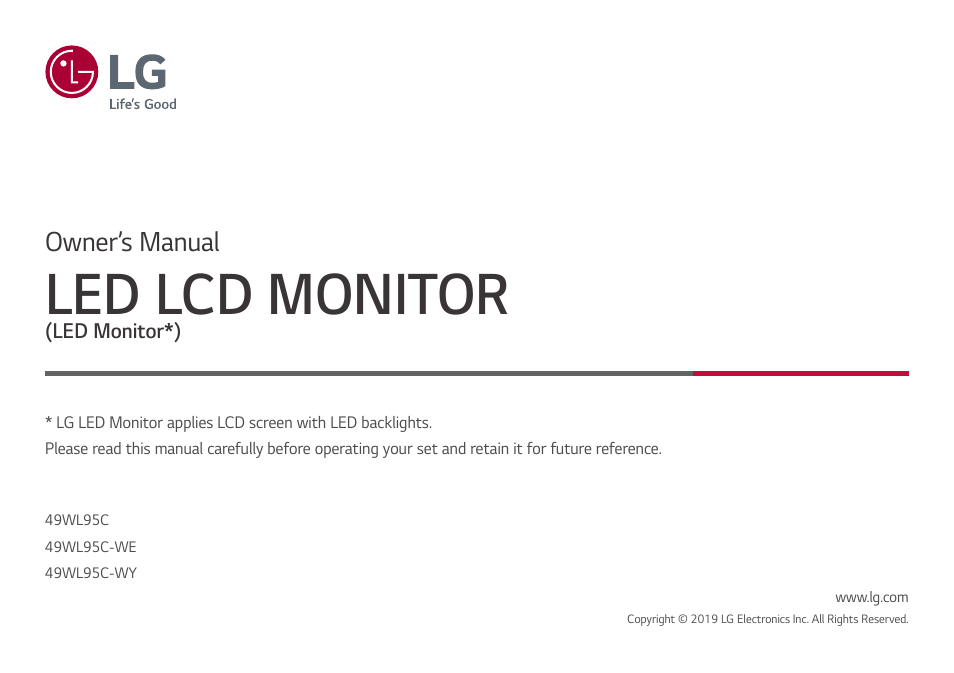 LG UltraWide 49WL95C-WY.AUS 49" 32:9 Curved Dual QHD HDR IPS Monitor User Manual | 29 pages