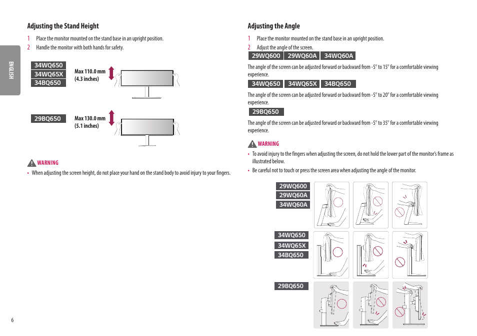 LG UltraWide 34BQ650-W 34" 1080p HDR 100 Hz Monitor User Manual | Page 6 / 40