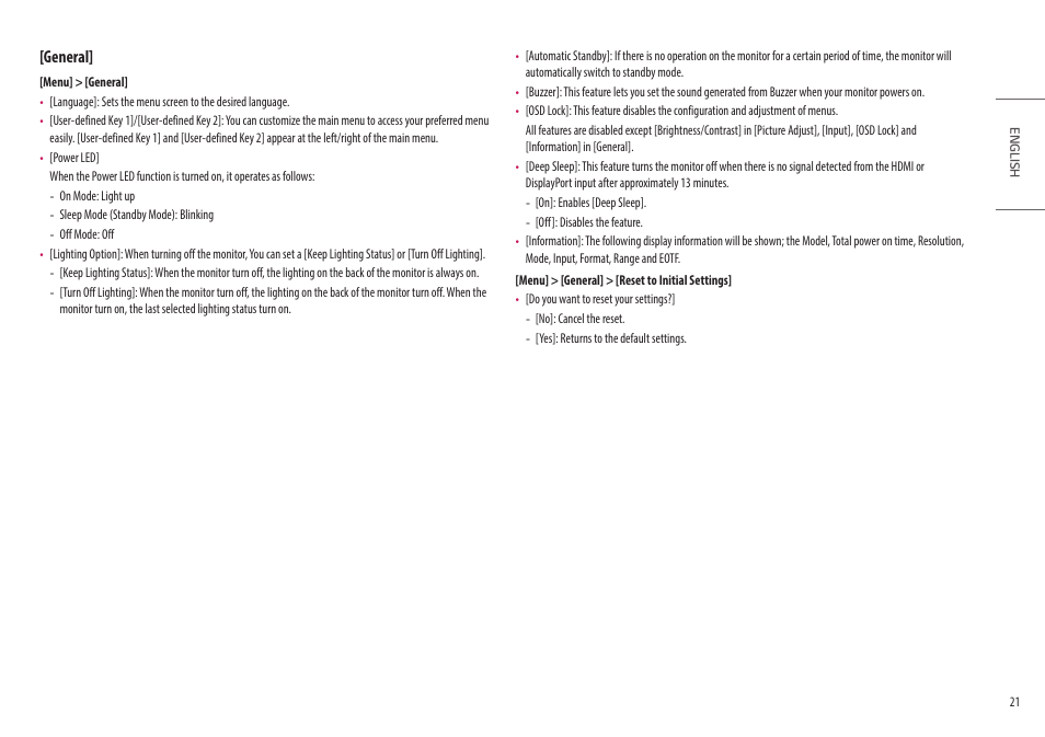 General | LG UltraGear 34GP950G-B 34" 21:9 Curved G-Sync QHD 144 Hz HDR IPS Gaming Monitor User Manual | Page 21 / 30