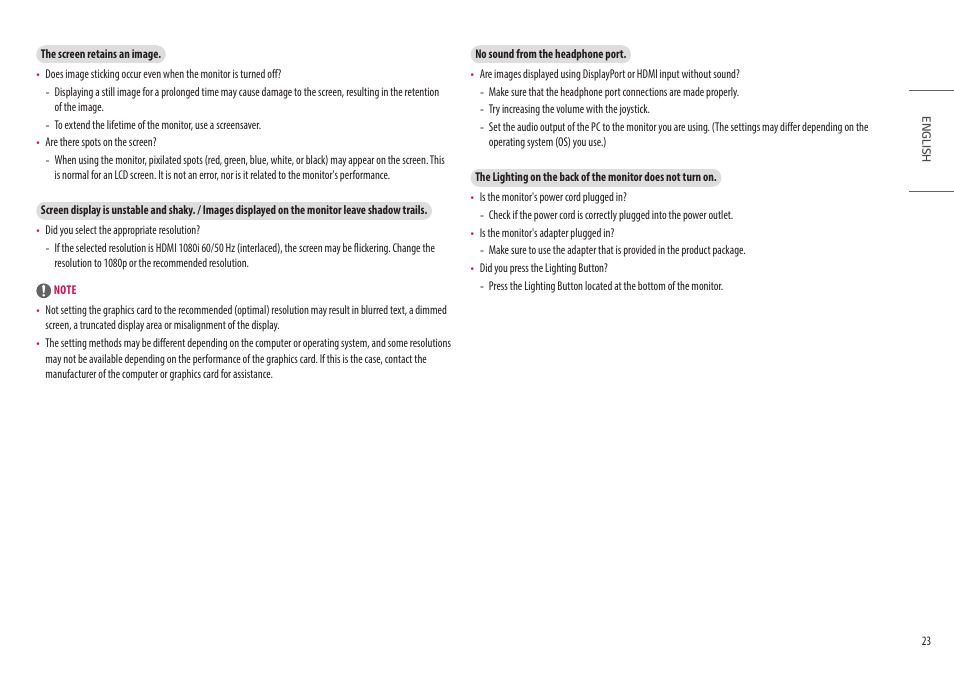 LG UltraGear 34GP950G-B 34" 21:9 Curved G-Sync QHD 144 Hz HDR IPS Gaming Monitor User Manual | Page 23 / 30