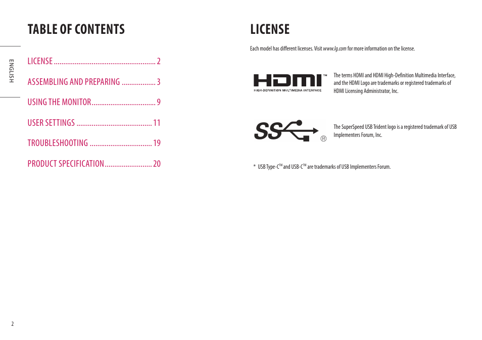 LG 27" IPS Full HD Monitor with USB Type-C User Manual | Page 2 / 27