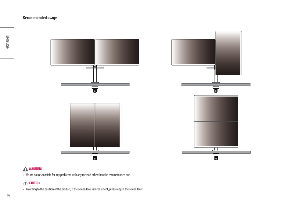 Recommended usage | LG Ergo Dual 27" 1440p HDR Monitors User Manual | Page 16 / 39