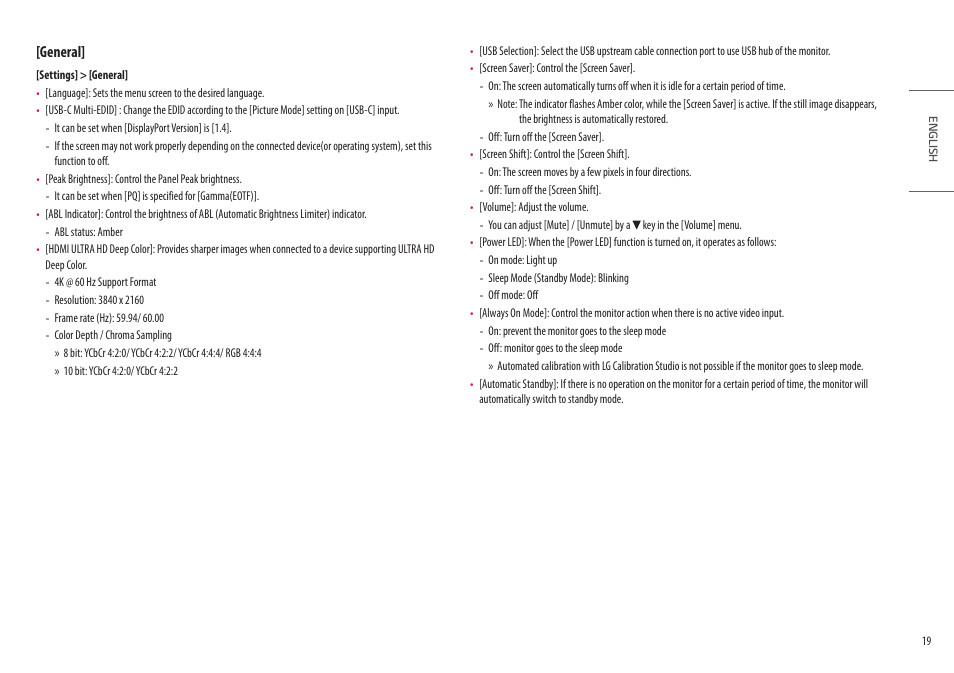 General | LG UltraFine 27BP95E-B 27" 4K HDR Monitor User Manual | Page 19 / 31