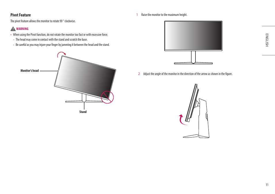 Pivot feature | LG 27GN95B-B 27" 16:9 144 Hz IPS 4K Gaming Monitor (Black & Red) User Manual | Page 11 / 33