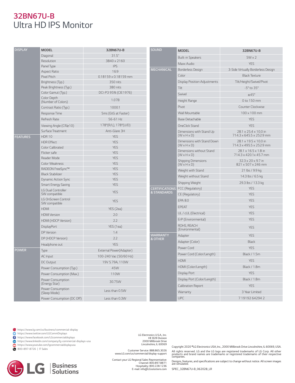 Ultra hd ips monitor, 32bn67u-b | LG 32BN67U-B 31.5" 16:9 IPS 4K Monitor User Manual | Page 2 / 2