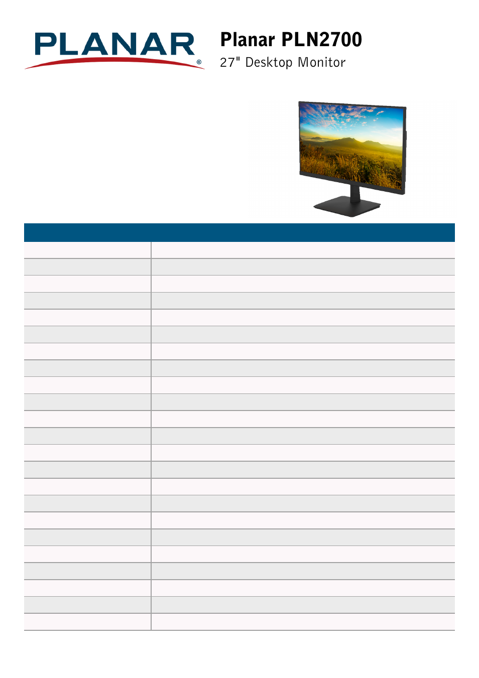 Planar Systems PLN2700 27" Monitor User Manual | 2 pages