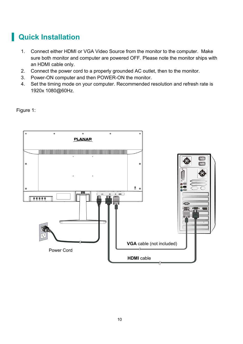 Quick installation | Planar Systems PLN2700 27" Monitor User Manual | Page 12 / 26