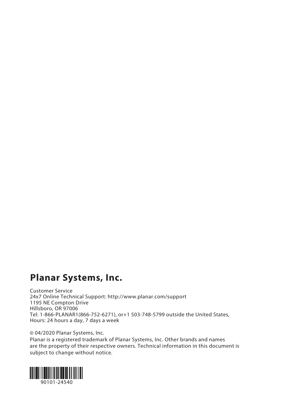 Planar systems, inc | Planar Systems PLL2251MW 21.5" 16:9 Full HD LED LCD Monitor User Manual | Page 23 / 23