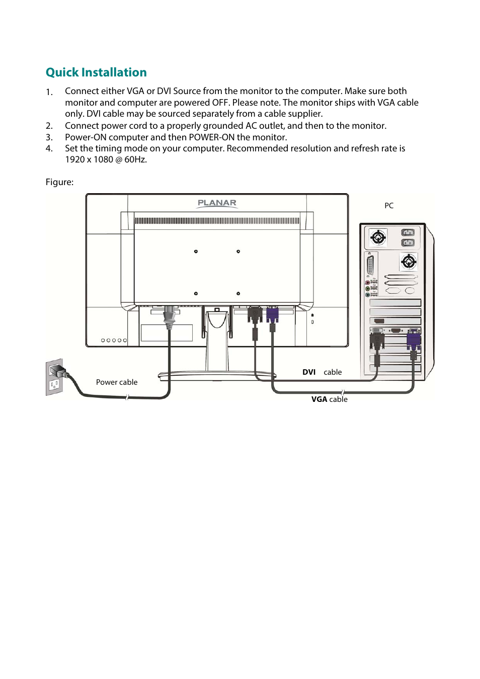 Quick installation | Planar Systems PLN2770W 27" 16:9 IPS Monitor User Manual | Page 11 / 22