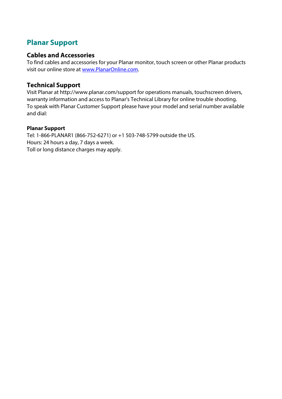 Planar support | Planar Systems PLN2770W 27" 16:9 IPS Monitor User Manual | Page 21 / 22