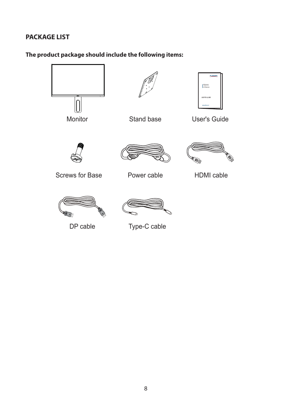 Package list | Planar Systems PZD2410 23.8" Monitor User Manual | Page 10 / 32