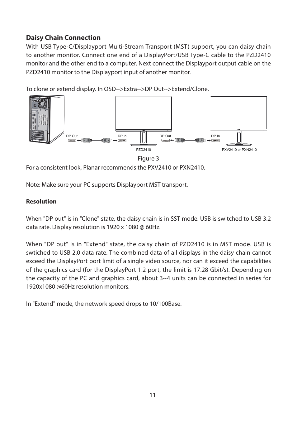 Daisy chain connection | Planar Systems PZD2410 23.8" Monitor User Manual | Page 13 / 32