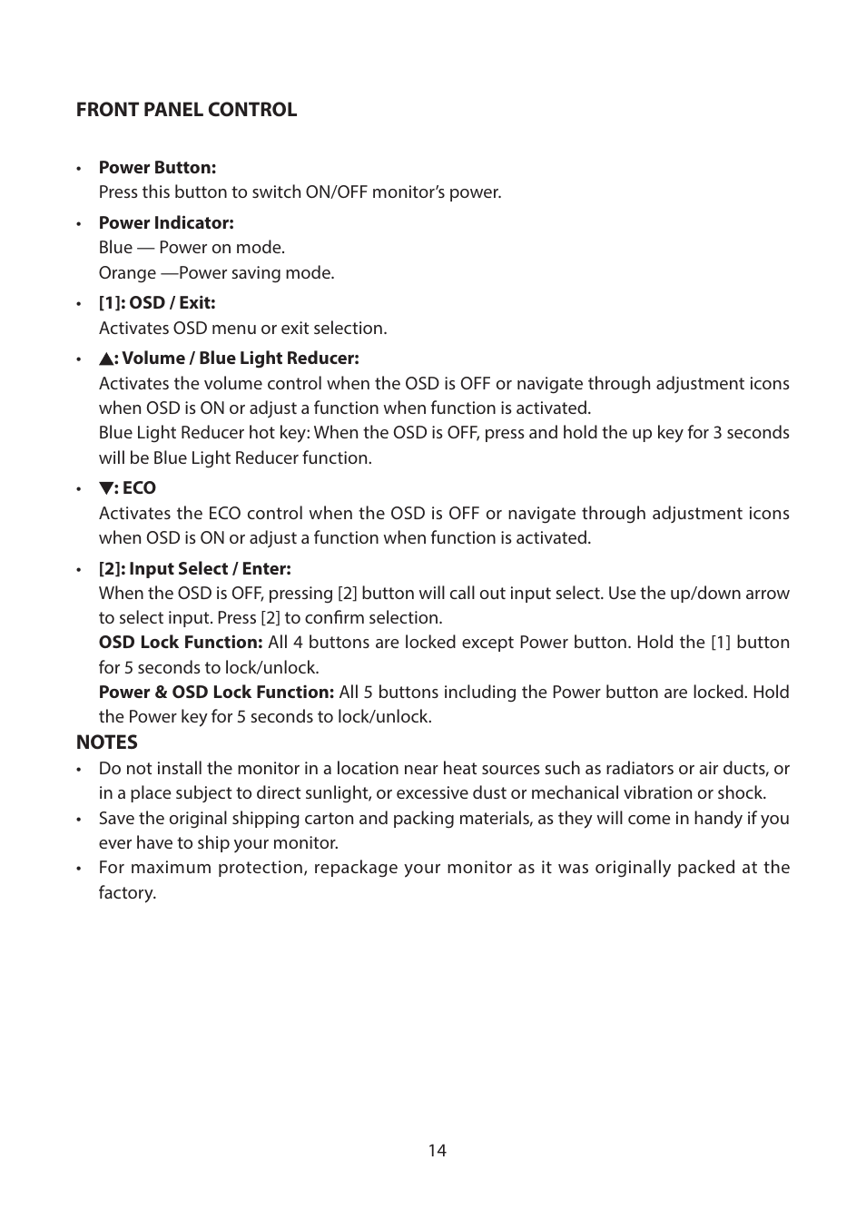 Front panel control | Planar Systems PZD2410 23.8" Monitor User Manual | Page 16 / 32