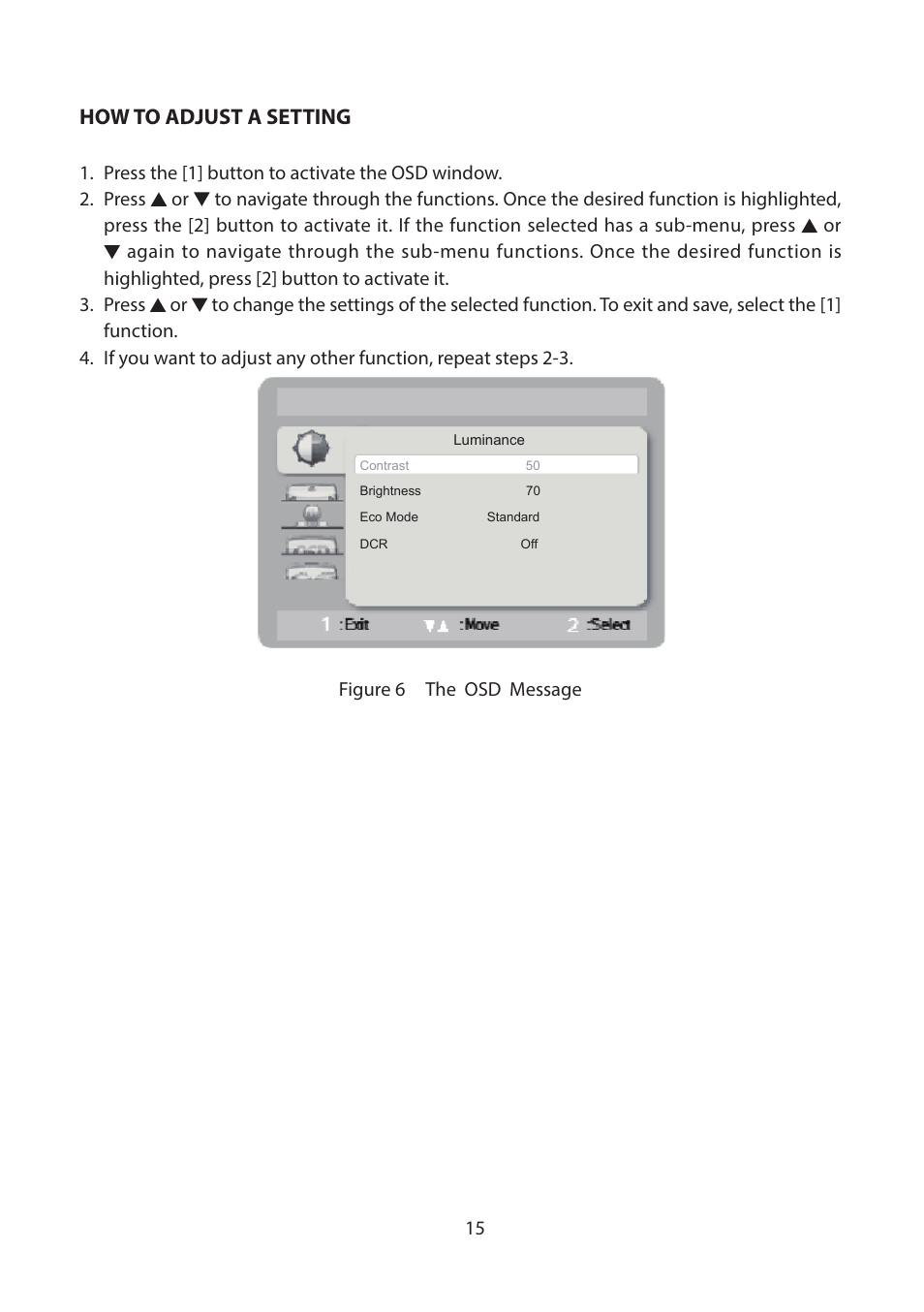 How to adjust a setting | Planar Systems PZD2410 23.8" Monitor User Manual | Page 17 / 32