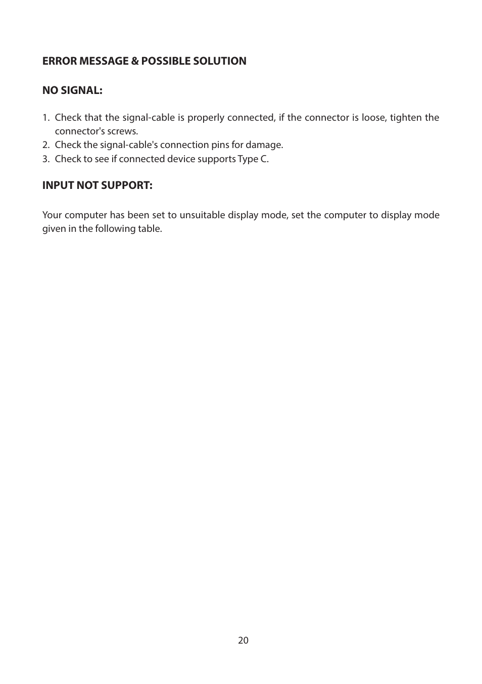 Error message & possible solution | Planar Systems PZD2410 23.8" Monitor User Manual | Page 22 / 32
