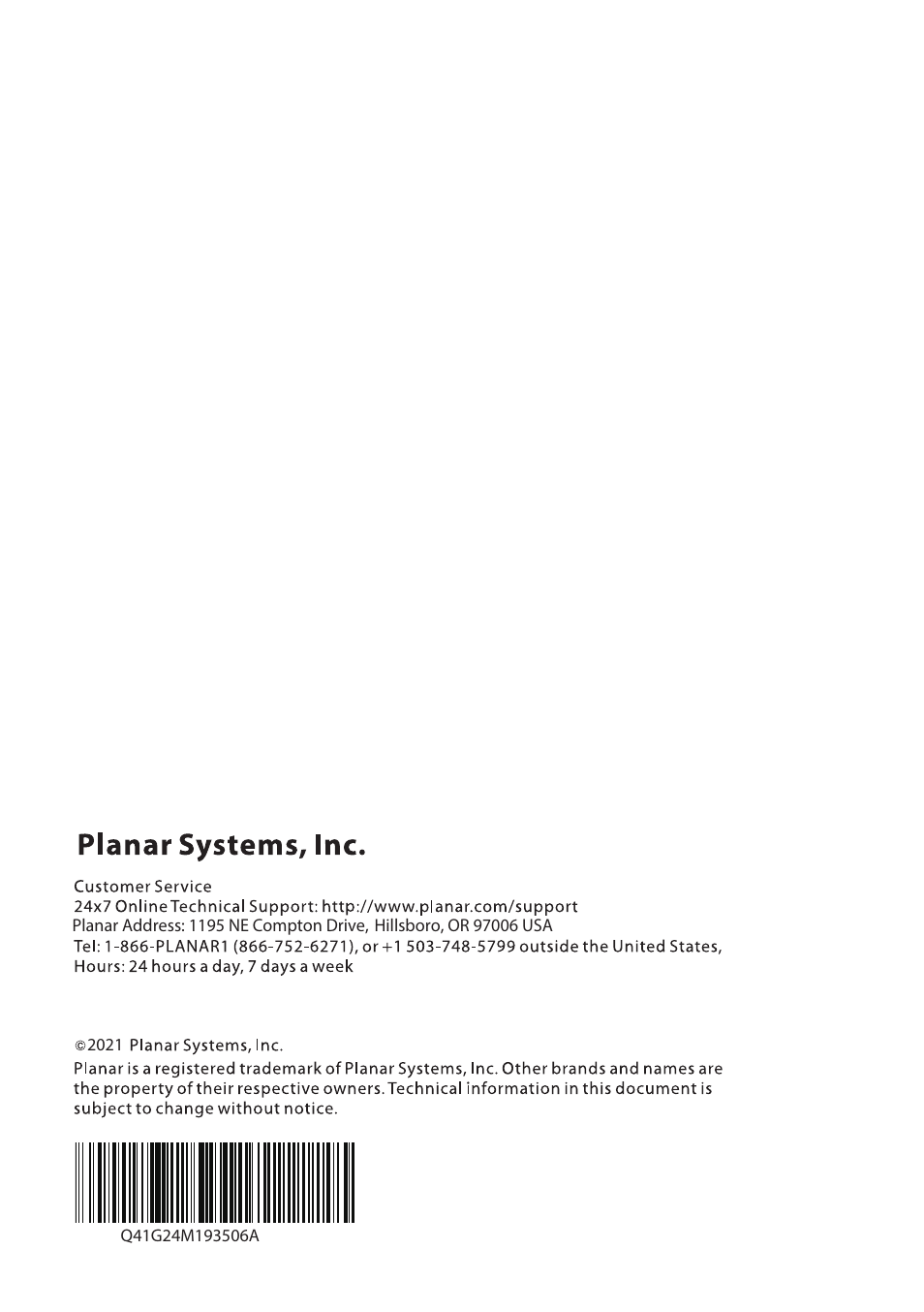 Planar Systems PZD2410 23.8" Monitor User Manual | Page 32 / 32