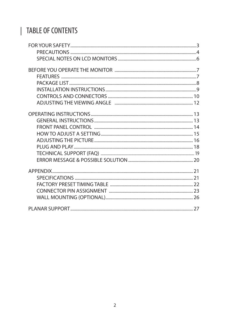 Planar Systems PZD2410 23.8" Monitor User Manual | Page 4 / 32