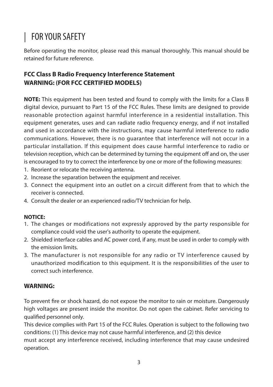 For your safety | Planar Systems PZD2410 23.8" Monitor User Manual | Page 5 / 32