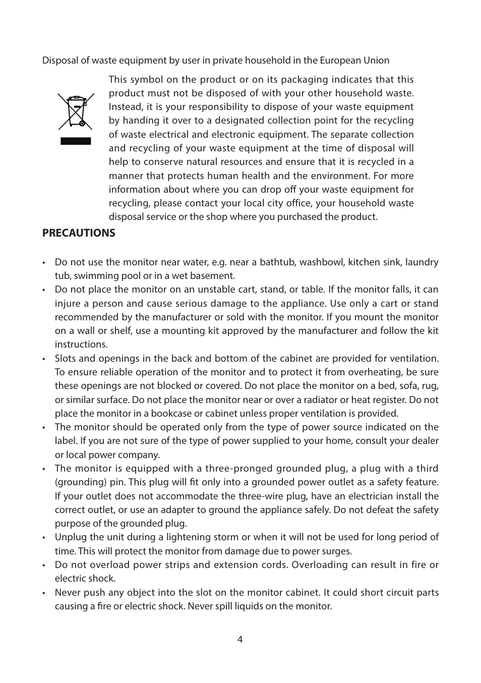 Precautions | Planar Systems PZD2410 23.8" Monitor User Manual | Page 6 / 32