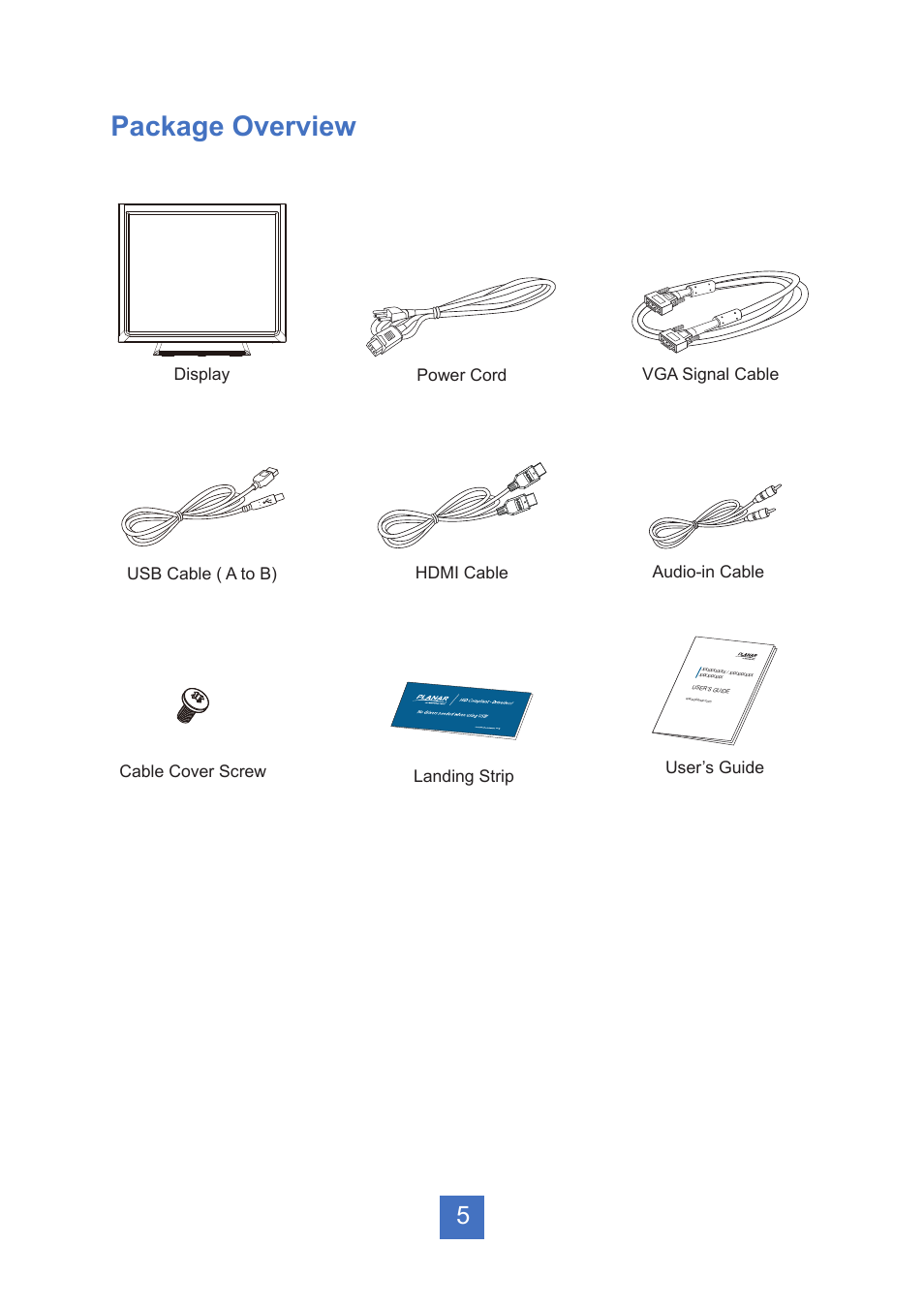 Package overview | Planar Systems PT1945R 19" Single-Touch Specialty Monitor User Manual | Page 10 / 33