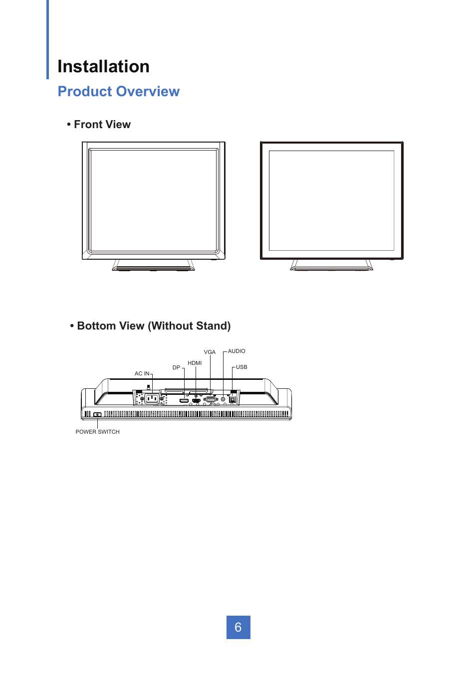 Installation, Product overview | Planar Systems PT1945R 19" Single-Touch Specialty Monitor User Manual | Page 11 / 33