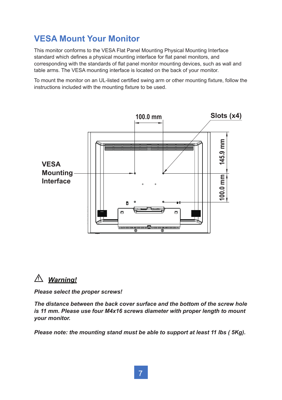 Vesa mount your monitor | Planar Systems PT1945R 19" Single-Touch Specialty Monitor User Manual | Page 12 / 33