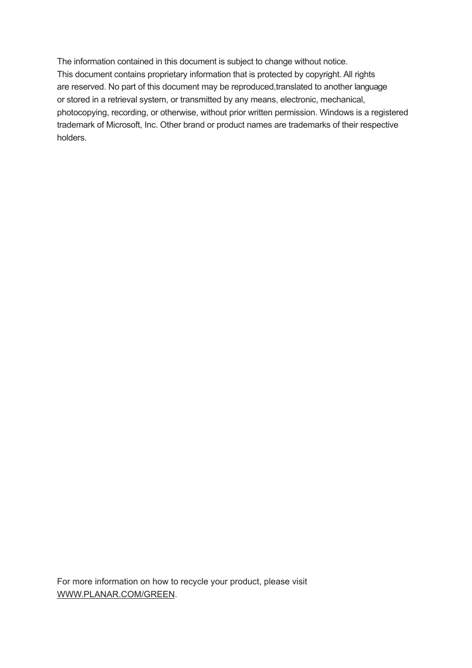 Planar Systems PT1945R 19" Single-Touch Specialty Monitor User Manual | Page 2 / 33