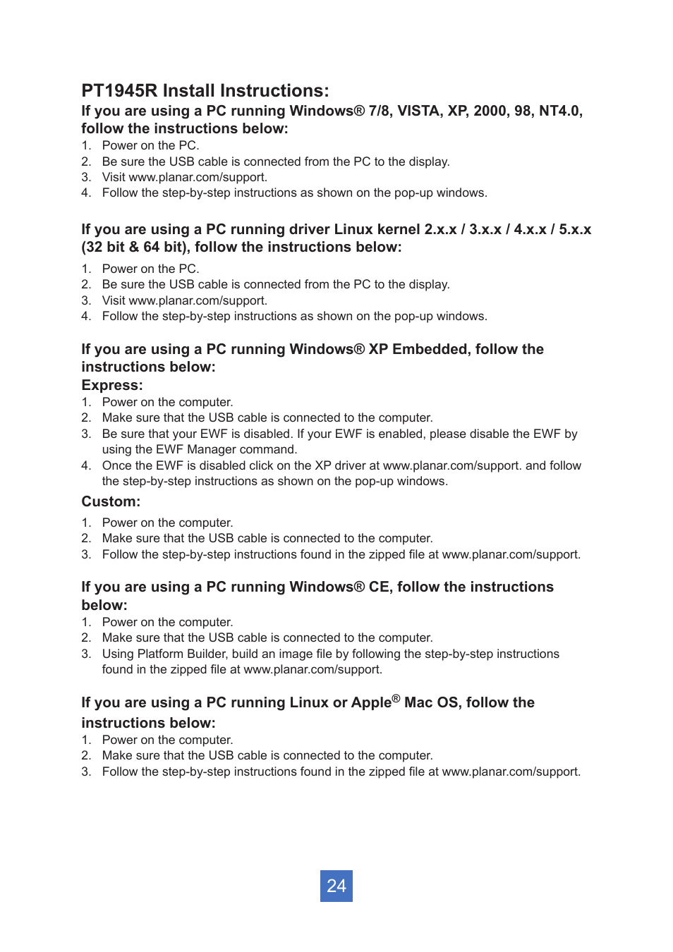 Pt1945r install instructions | Planar Systems PT1945R 19" Single-Touch Specialty Monitor User Manual | Page 29 / 33